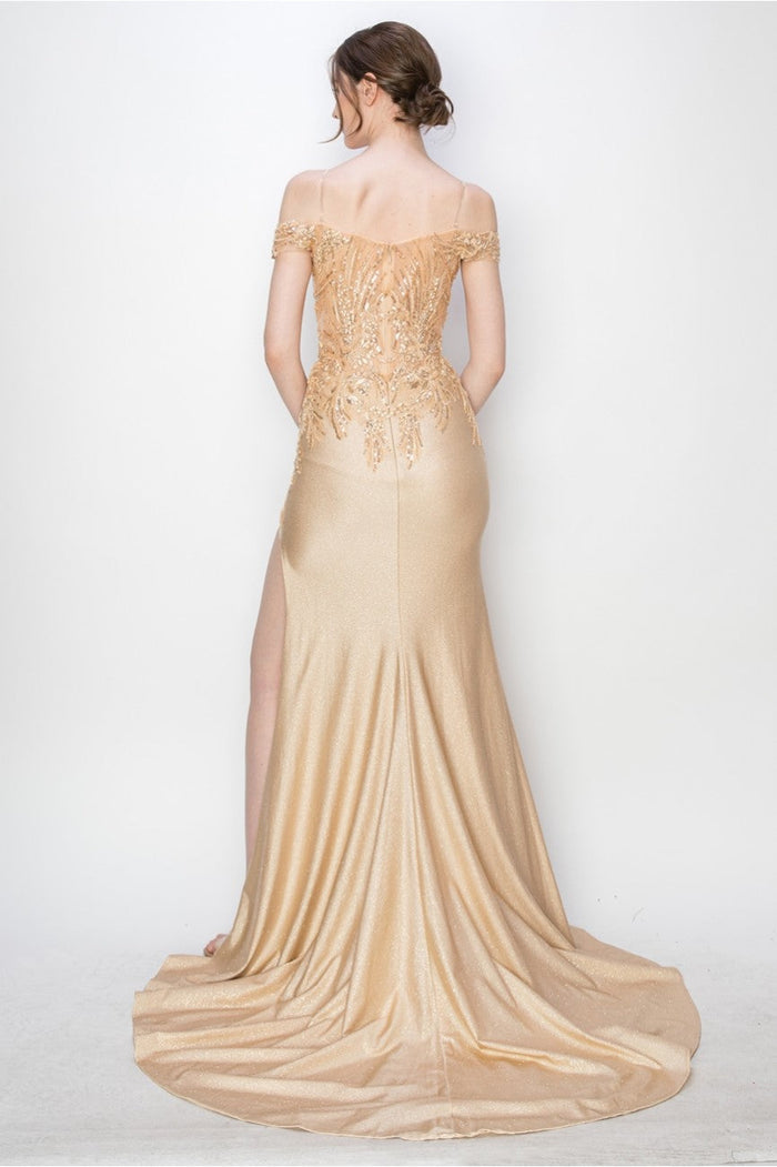 High Couture MJ1018 Prom Long Formal Glitter Applique Dress