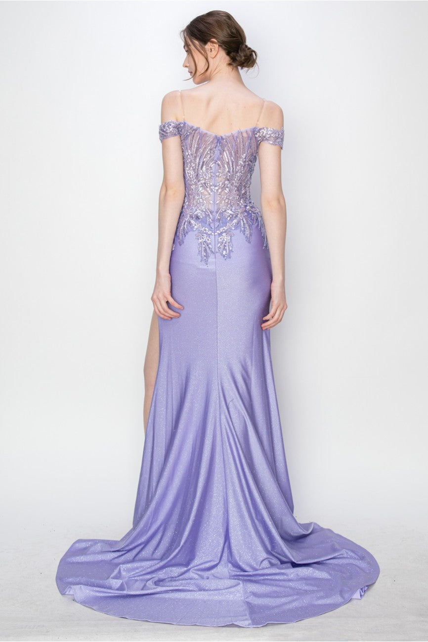 High Couture MJ1018 Prom Long Formal Glitter Applique Dress