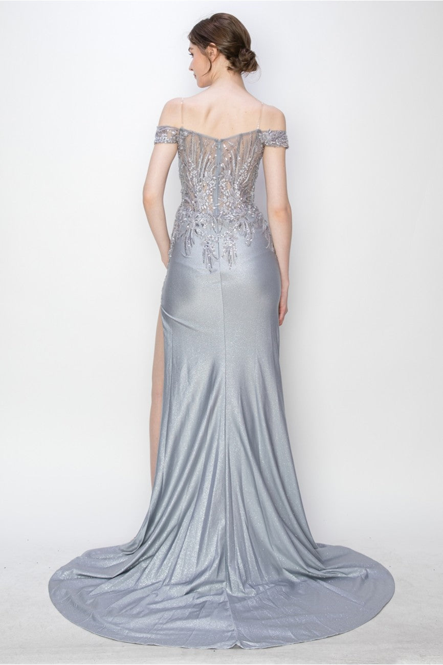 High Couture MJ1018 Prom Long Formal Glitter Applique Dress