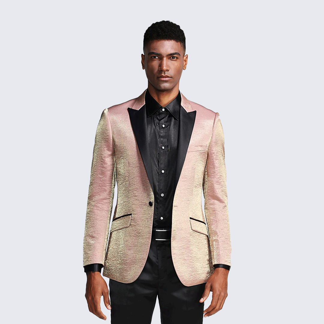 Rose Gold Tuxedo Jacket Shiny Slim Fit with Peak Lapel - Wedding - Prom
