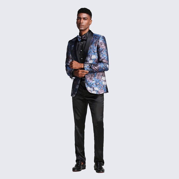 Rose & Lavender Floral Tuxedo Jacket with Shawl Lapel – Slim Fit