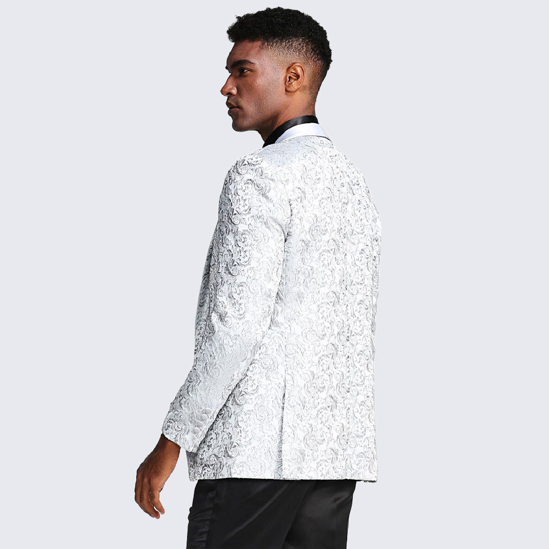 Silver Paisley Tuxedo Jacket with Shawl Lapel – Slim Fit