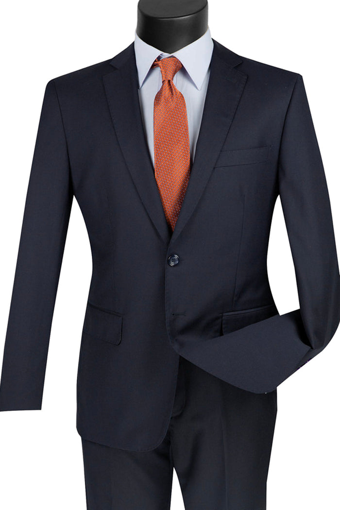 Mens 2 Button Wool Feel Slim Fit Suit, Navy