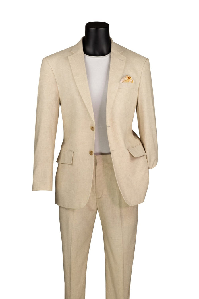 Tan Linen Blend Modern Fit Notch Lapel 2-Piece Suit