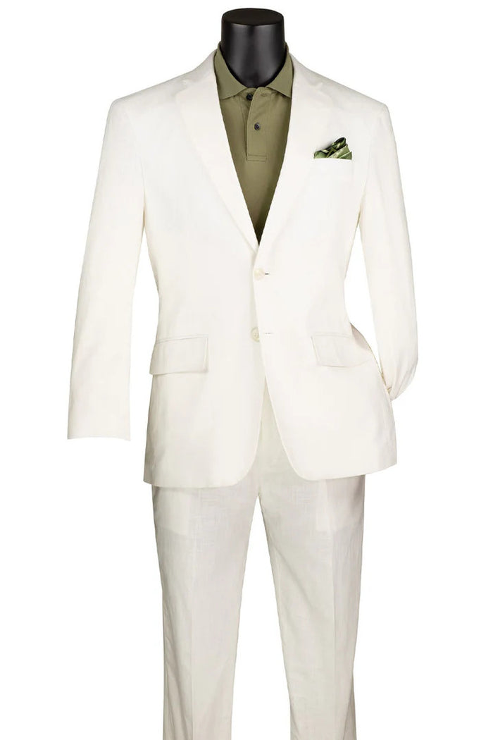 Men's Basic Modern Fit Summer Linen and Cotton Suit in White