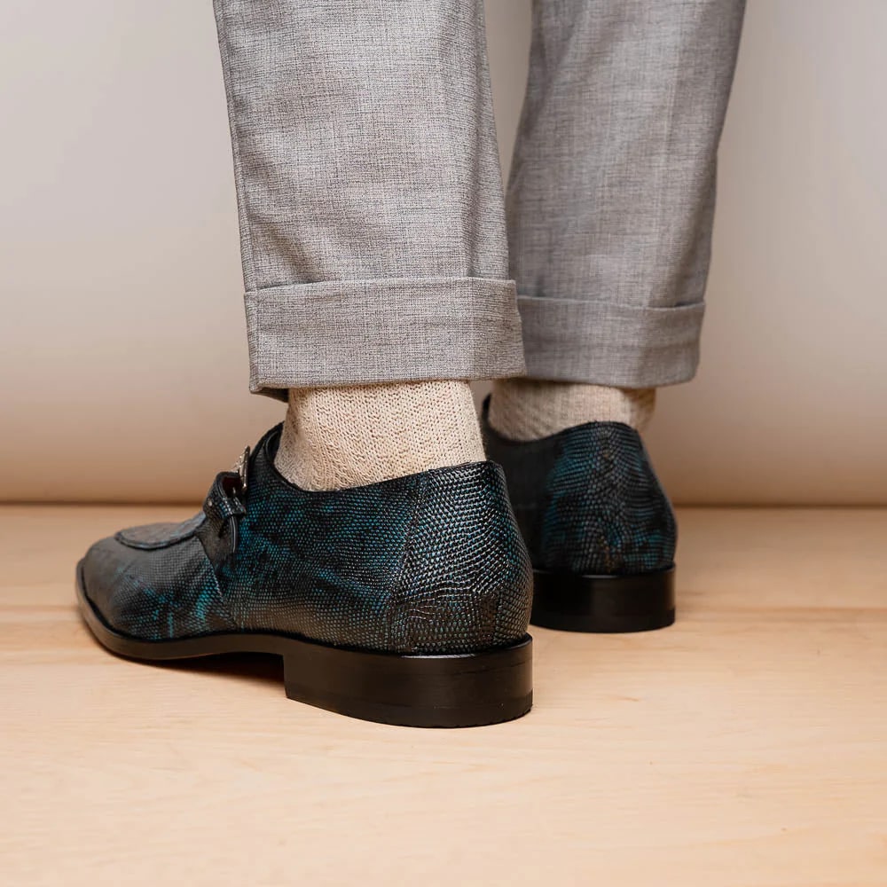Toluca Blue/Black Jean Monk Strap Exotic Shoes