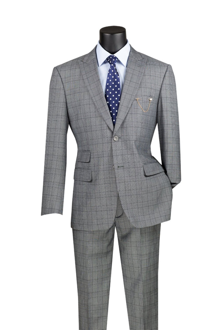 Modern Fit Windowpane Suit - Medium Gray