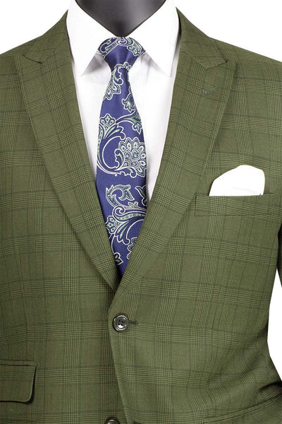 Catania Collection Modern Fit Windowpane Suit Olive