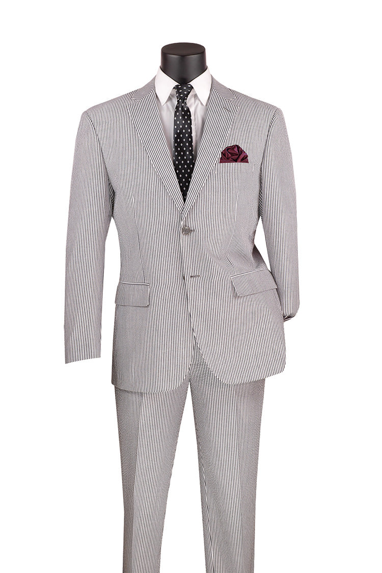 Modern Fit Striped Seersucker Suit in Black