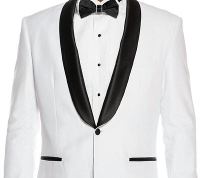 White Slim Fit 2 Piece Tuxedo with Satin Shawl Lapel