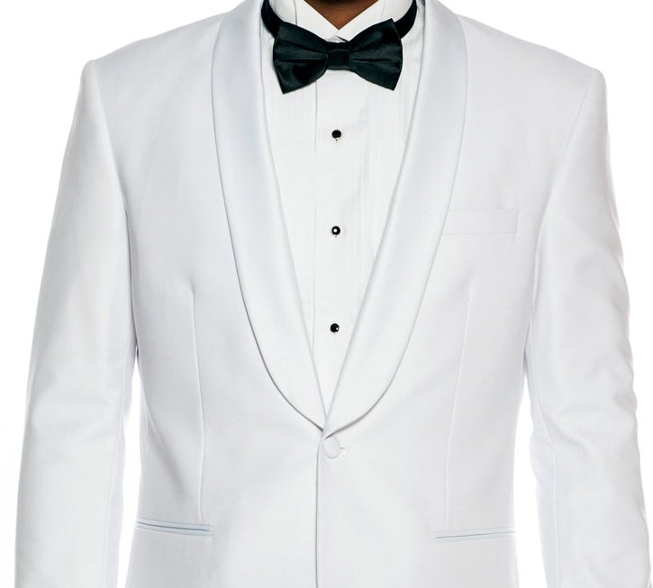 White Slim Fit Tuxedo with Satin Shawl Lapel