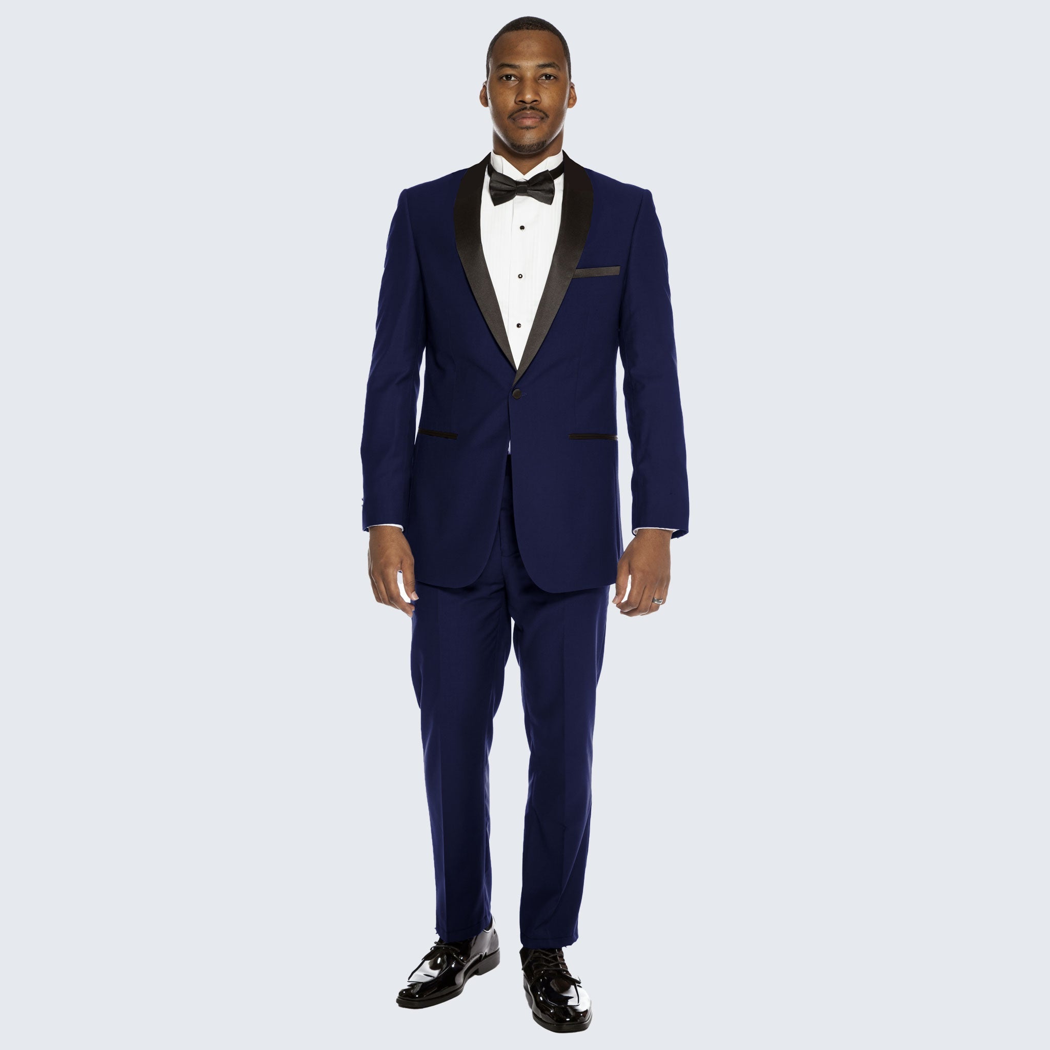 Navy Midnight Blue Tuxedo With Black Shawl Lapel Slim Fit - Wedding - Prom