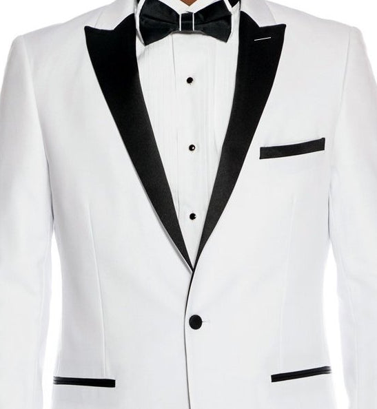 Slim Fit 2 Piece White Tuxedo with Satin Lapel