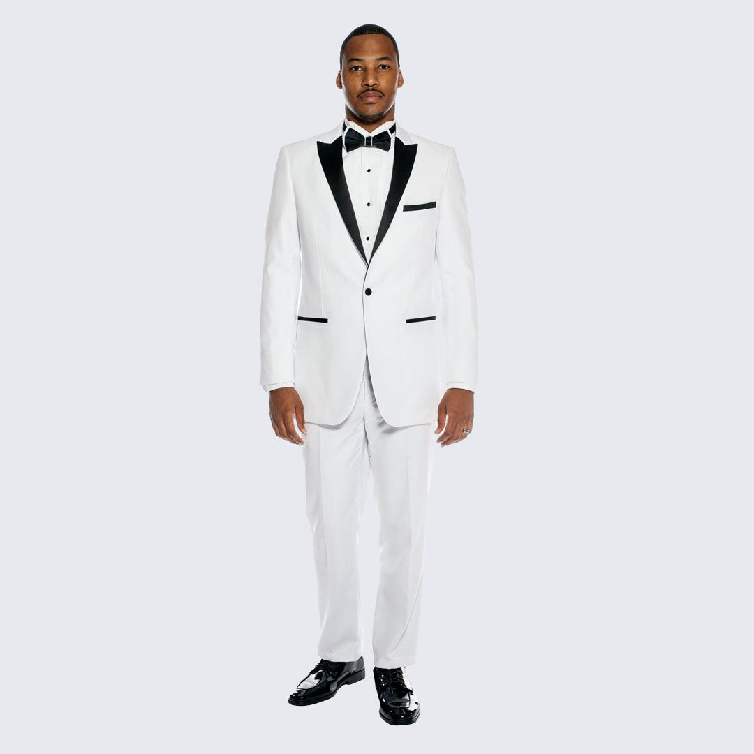 White Tuxedo with Black Peak Lapel Slim Fit - Wedding - Prom