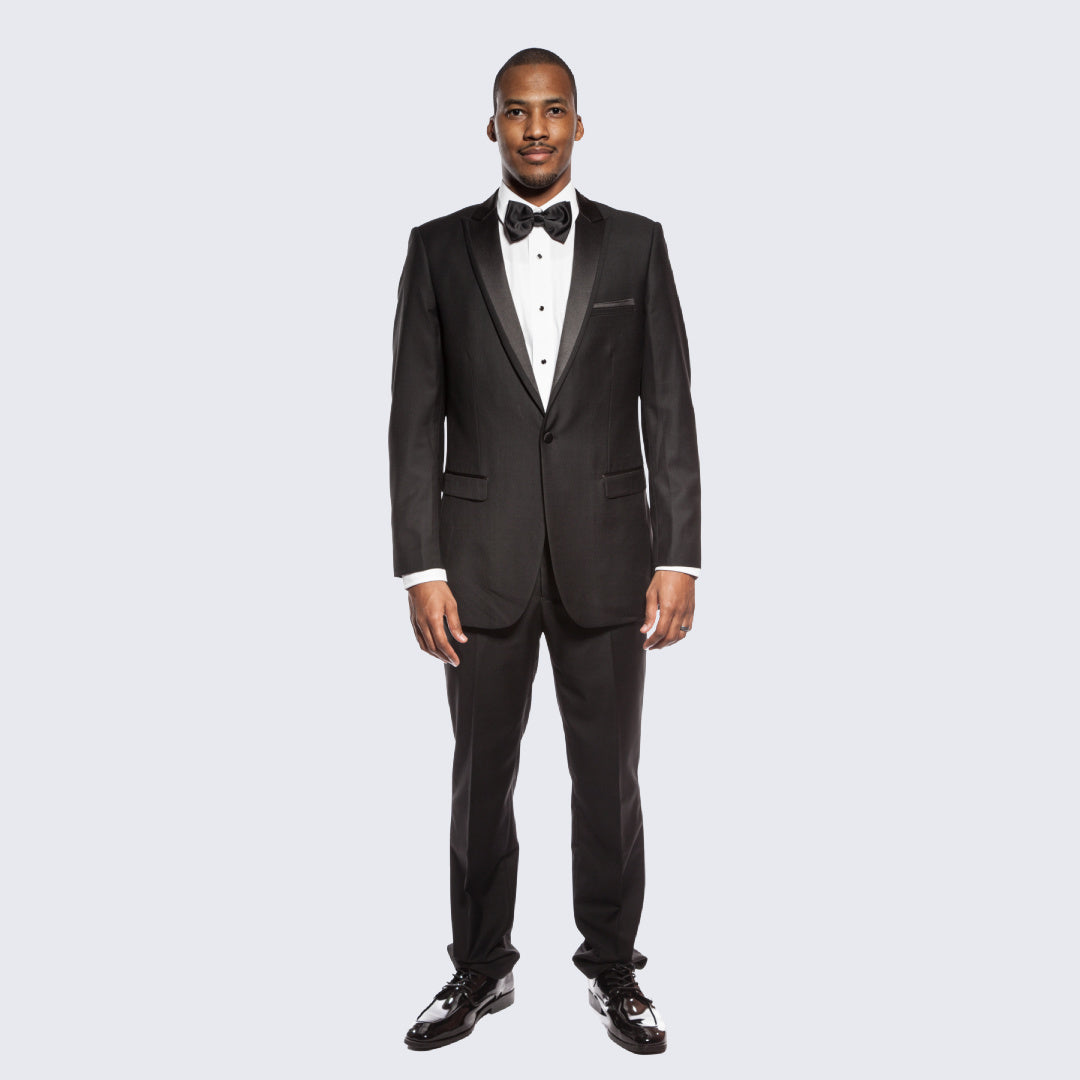 Black Slim Fit Tuxedo with Peak Framed Lapel – Wedding & Prom