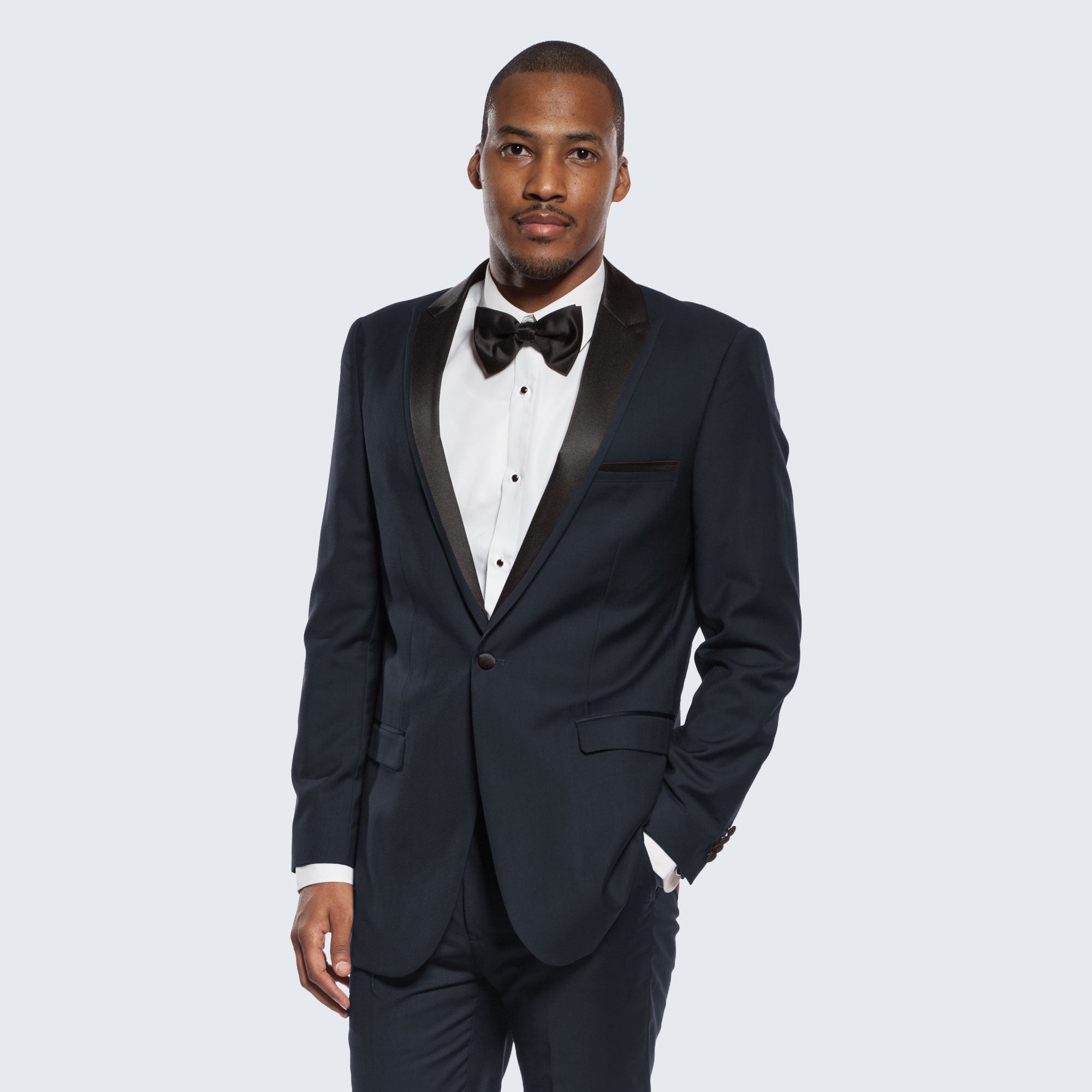Navy Blue Slim Fit Tuxedo with Peak Framed Lapel – Wedding & Prom