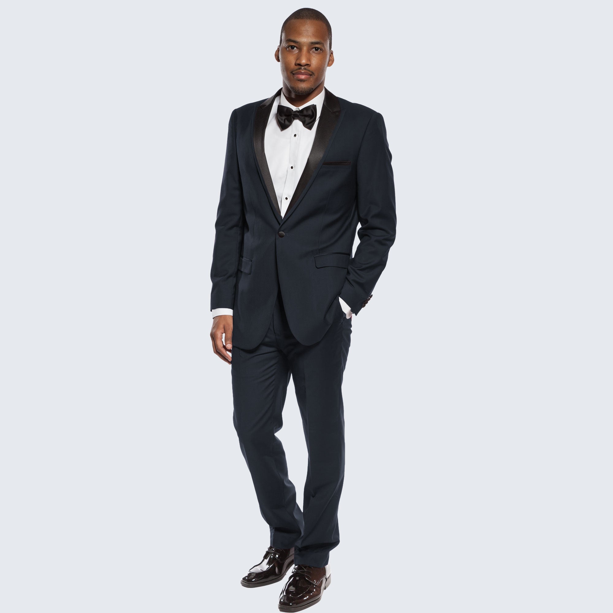 Navy Blue Slim Fit Tuxedo with Peak Framed Lapel – Wedding & Prom