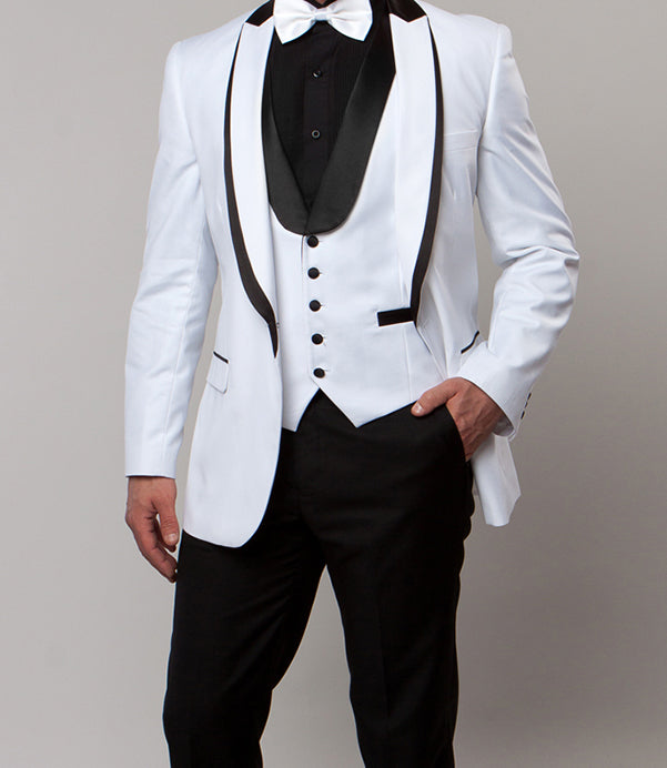 White Slim Fit Tuxedo with Satin Shawl Vest