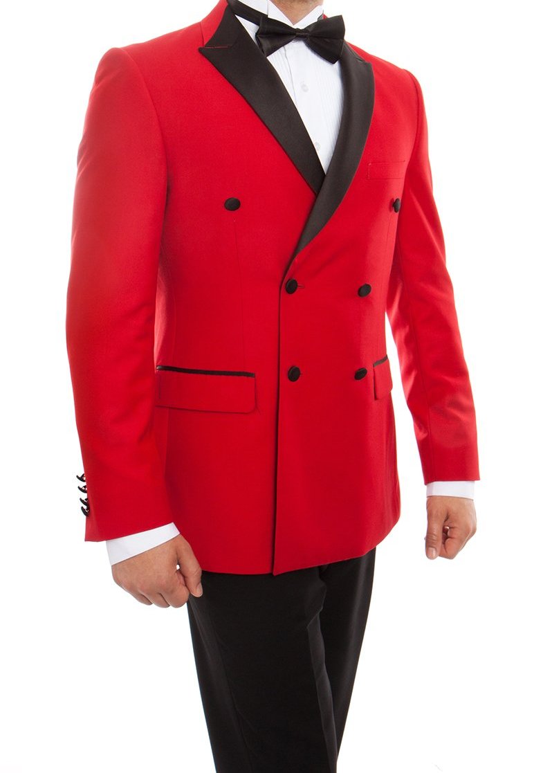 Red Slim Double Breasted Tuxedo with Satin Lapel