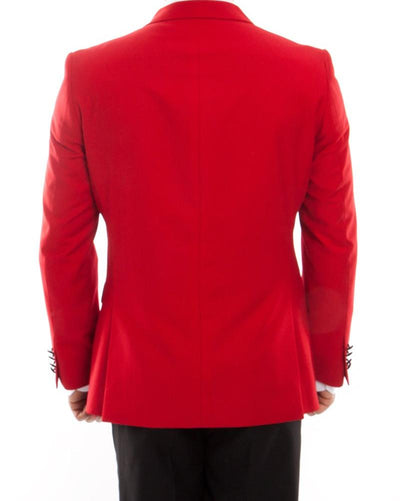 Red Slim Double Breasted Tuxedo with Satin Lapel