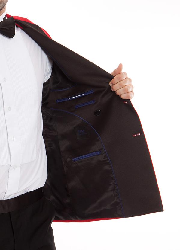 Red Slim Double Breasted Tuxedo with Satin Lapel