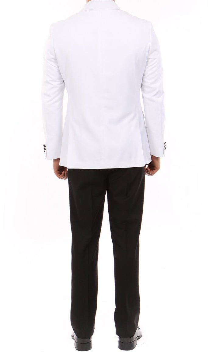 Double Breasted Slim Fit Tuxedo White Black Satin Lapel