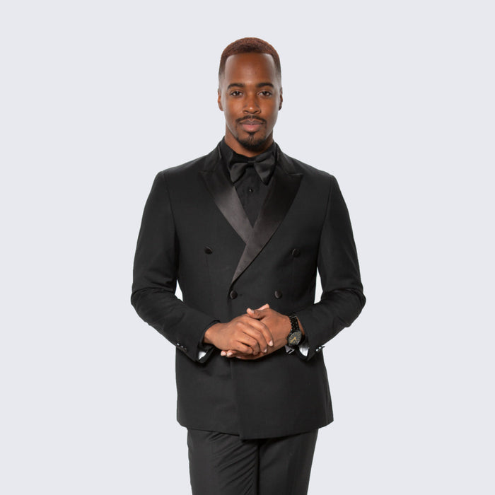 Black Double Breasted Slim Fit Tuxedo Peak Lapel - Wedding - Prom