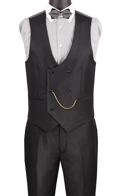 Birdseye Pattern Modern Fit Black Suit with Trim
