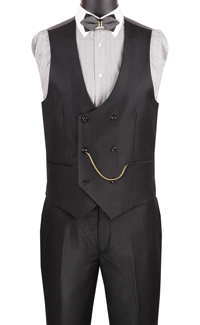 Birdseye Pattern Modern Fit Black Suit with Trim