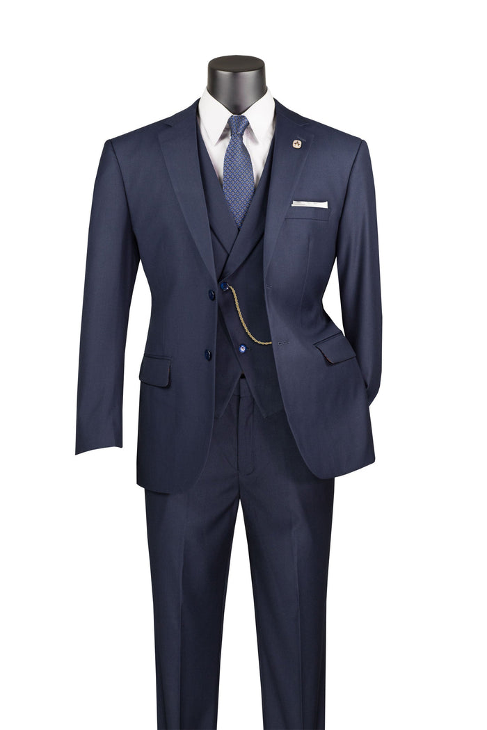 Navy Modern Fit 3 Piece Suit with Vest & Elastic Pants