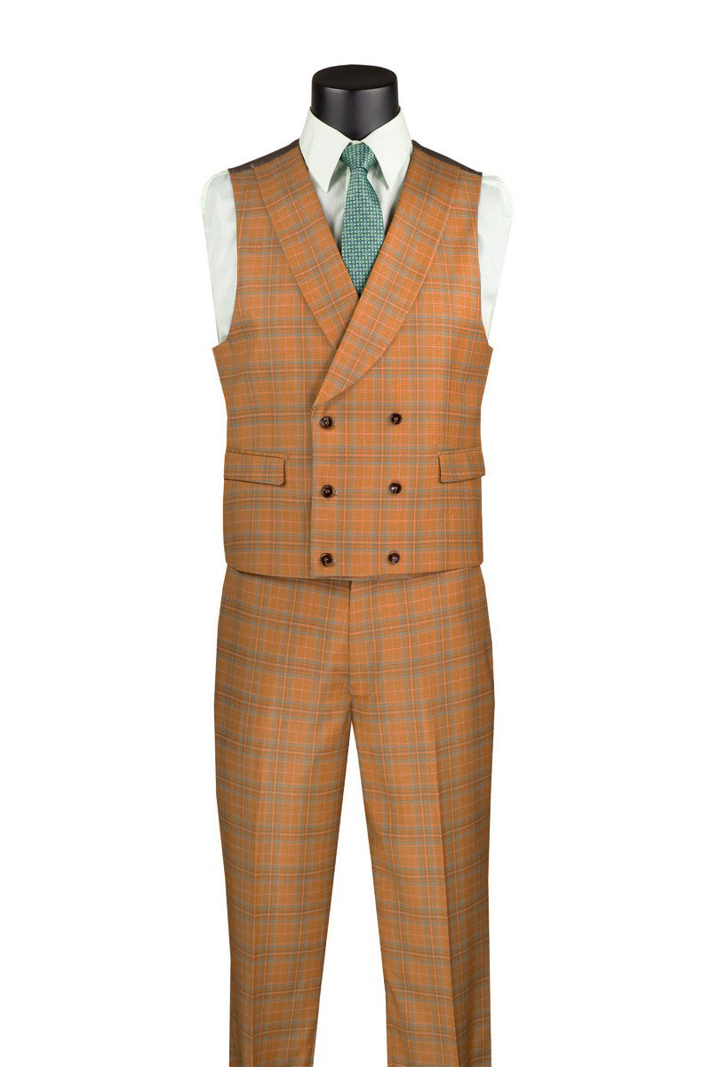 Orange Windowpane Peak Lapel 3 Piece Suit