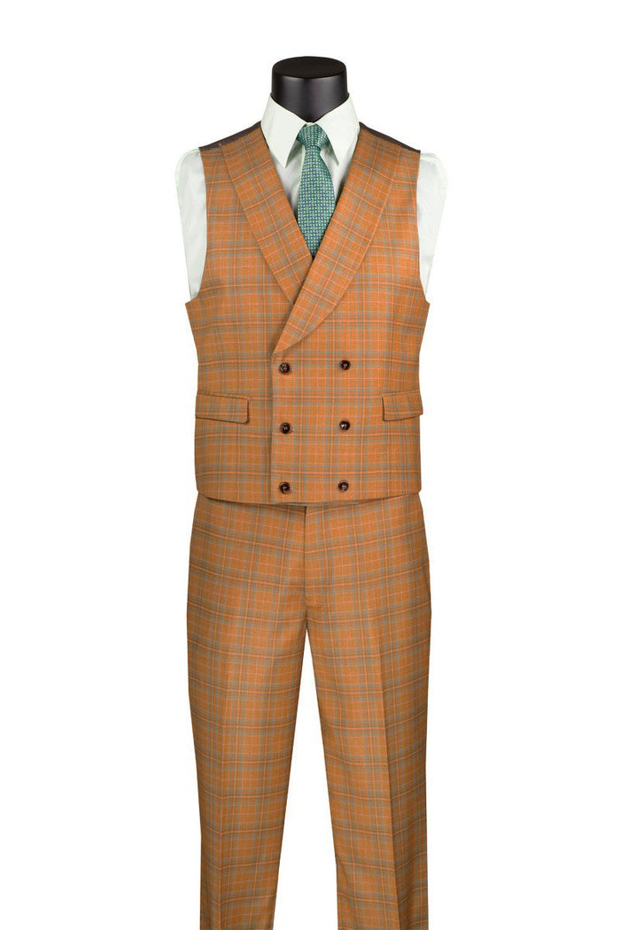 Orange Windowpane Peak Lapel 3 Piece Suit