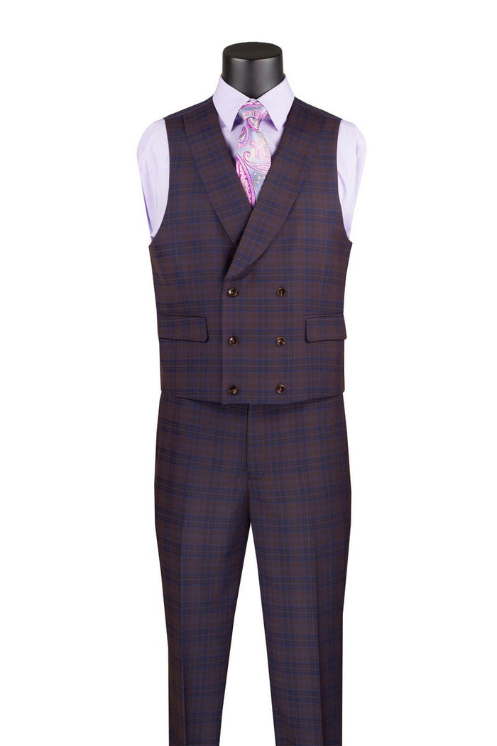 Purple Modern Fit Windowpane Peak Lapel Suit by Vinci