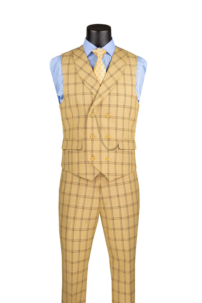 Lazio Modern Fit Windowpane 3 Piece Suit in Tan