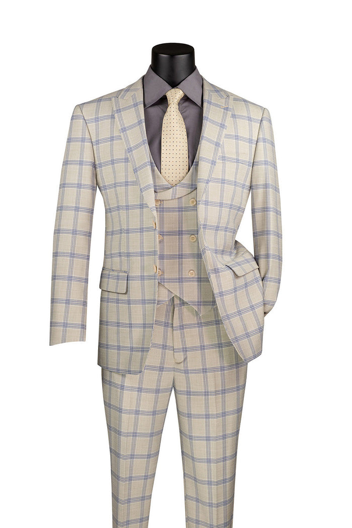 Modern Fit Windowpane 3-Piece Suit with U-Vest