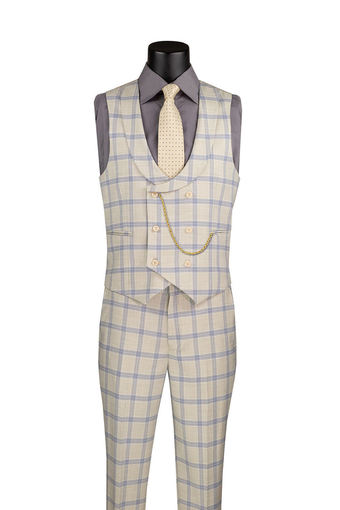 Modern Fit Windowpane 3-Piece Suit with U-Vest