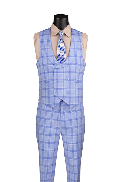 Modern Fit Windowpane 3 Piece Suit with U-Neck Vest