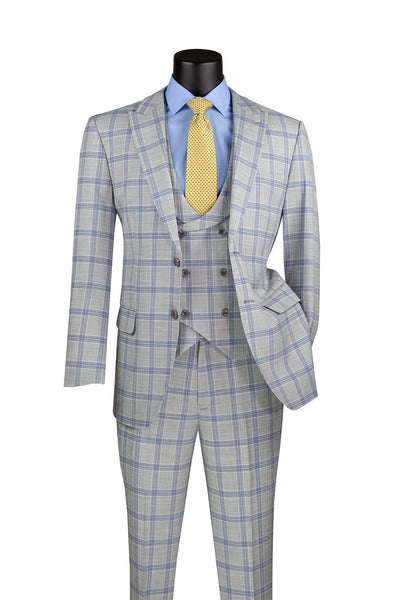 Modern Fit Windowpane 3 Piece Suit by Vinci