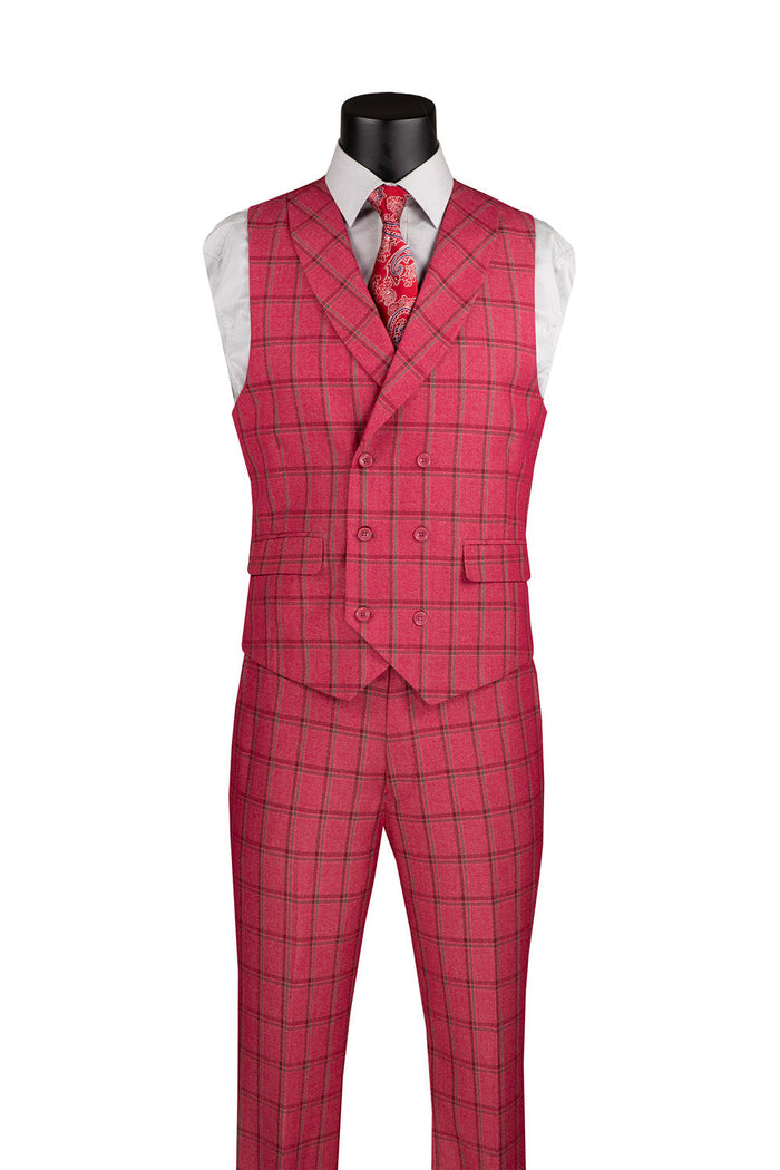 Lazio Raspberry Windowpane Modern Suit 3 Piece