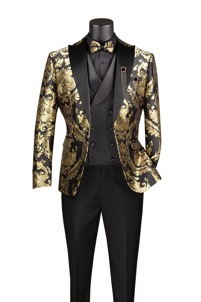 Black Gold Modern Fit 3 Piece Set & Bow Tie