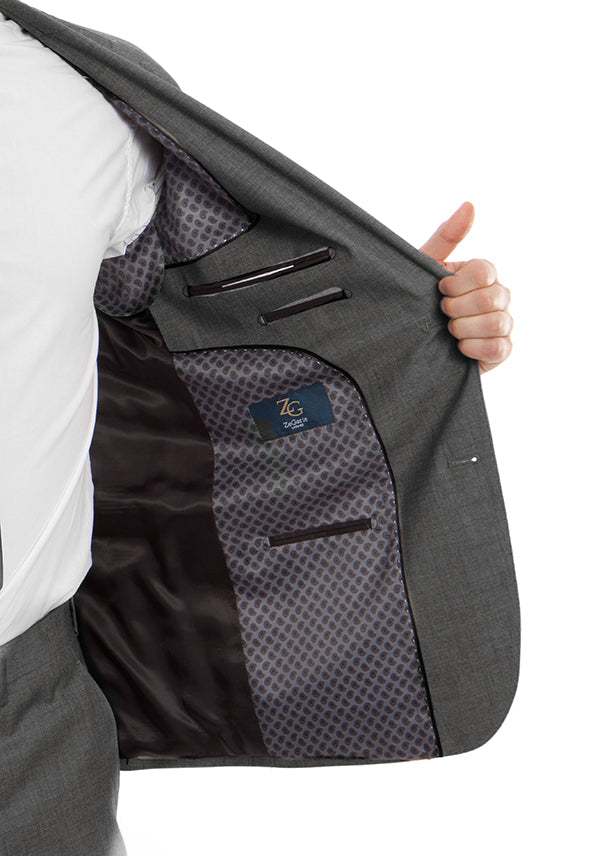 Arezzo Modern Fit Wool Suit, Italian Style, Dark Gray