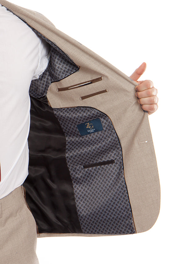 Arezzo 100% Wool Modern Fit Italian Suit 2 Piece Tan