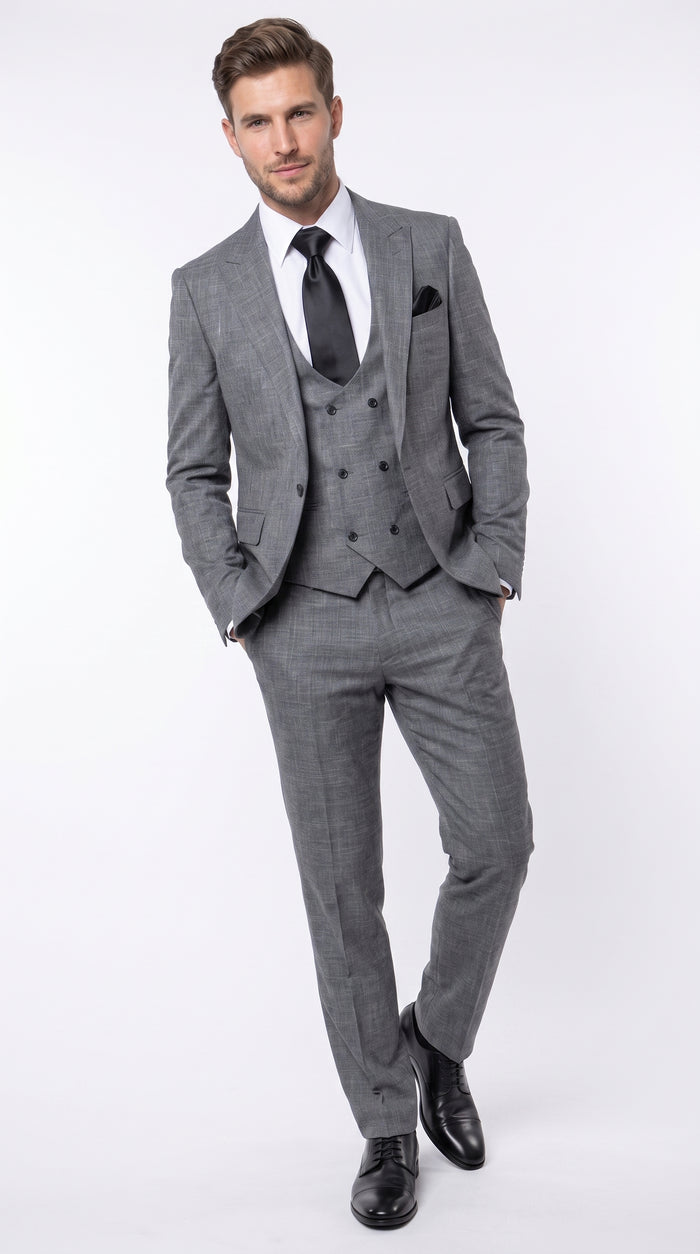 ROSSI MAN Max RM1784 Men’s Grey 3 Piece Suit, Formal Wedding Business Dress Suit