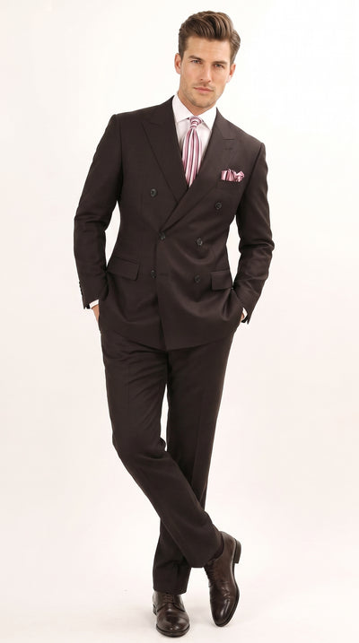 Apolo King Men’s Black Double Breasted Wool Suit, Classic Formal Wedding Business Dress Suit