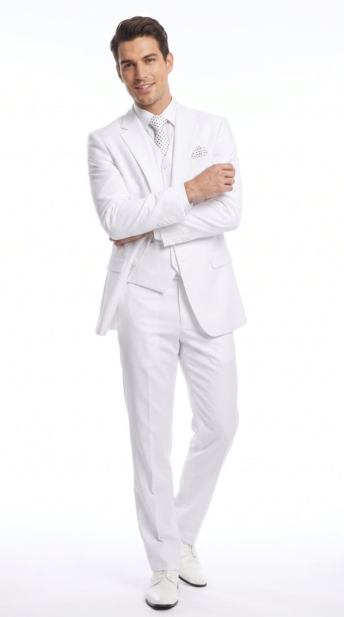 Men’s White 2 Button Wedding Suit, Modern Vested Formal Groom Prom Dress Suit
