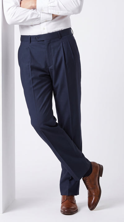 Men’s Navy Double Pleated Dress Pants, Formal Slacks for Business, Church and Special Events