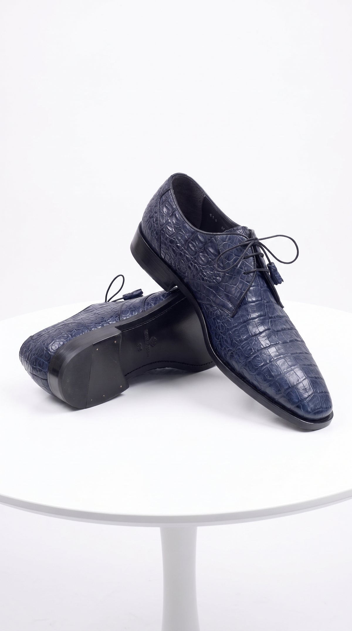 Men’s Navy Blue Full Gator Belly Dress Shoes, Exotic Lace-Up Formal Wedding Business Shoes
