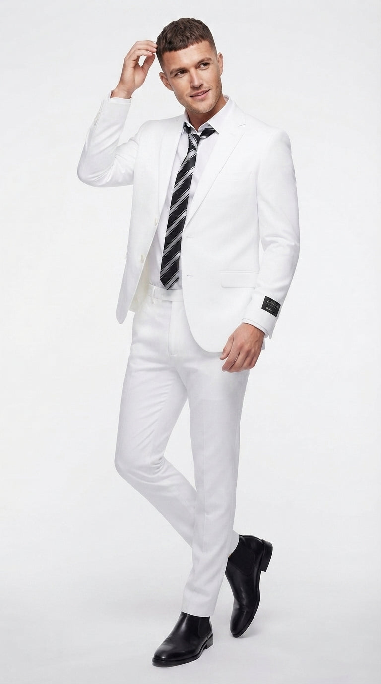 Men’s White Wedding Suit, 2 Button Formal Groom Prom Dress Suit