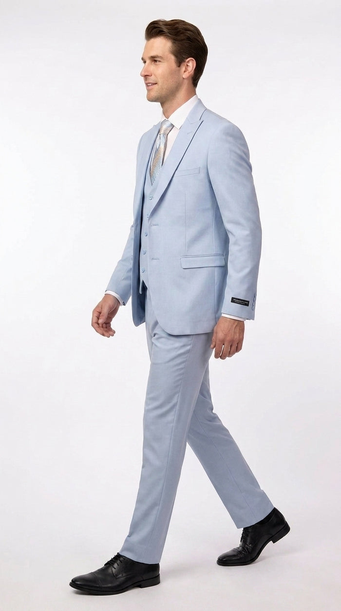 Vitali Men’s Sky Blue Solid Vested Suit, M1888 Formal Wedding Prom Dress Suit