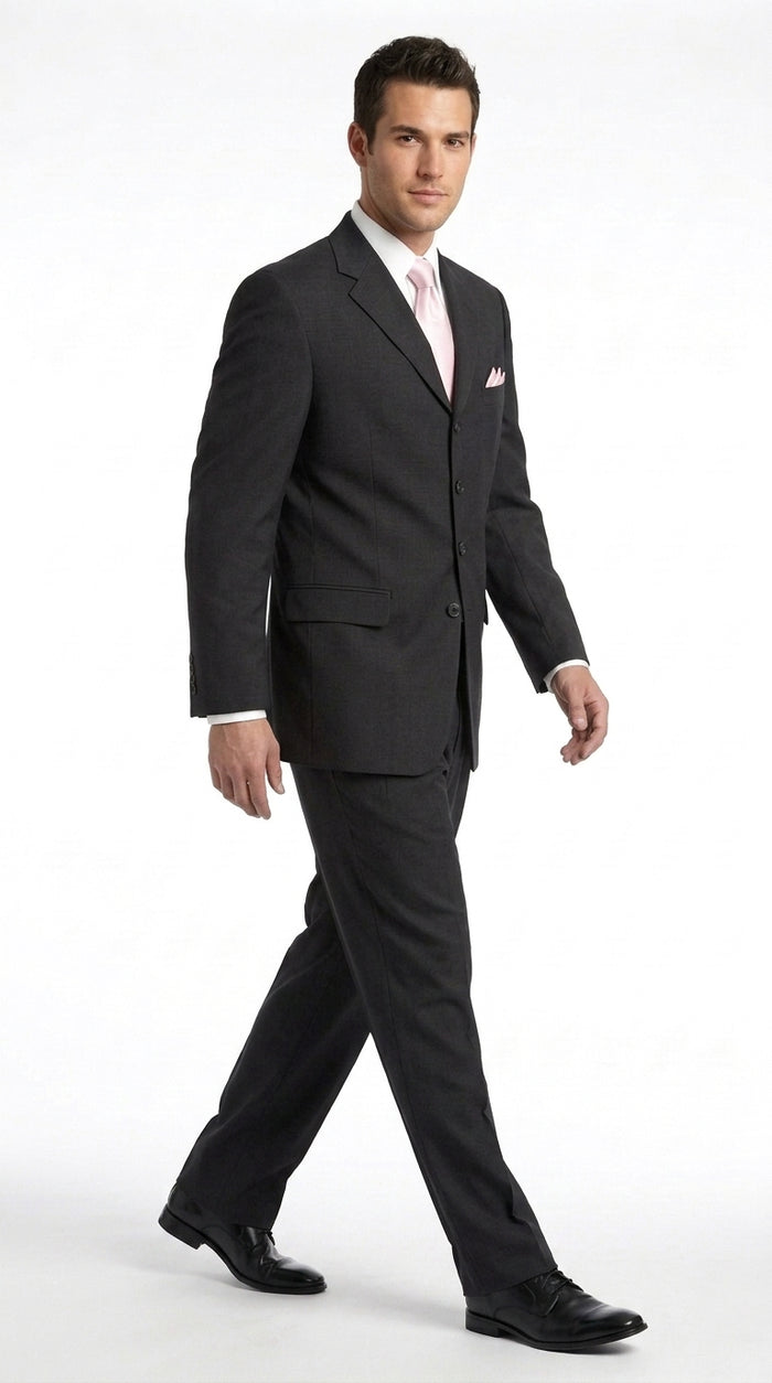 Men’s Black 4 Button Classic Fit Suit, Double Pleated Fully Lined Formal Wedding Business Suit
